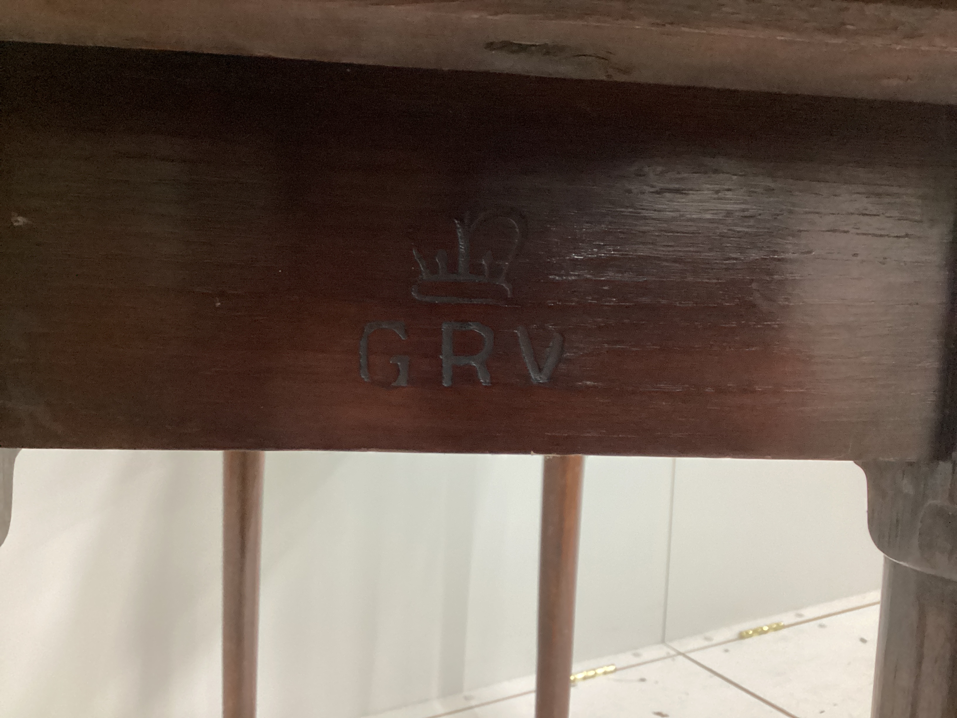 An oak rectangular side table, bears George V Royal cypher, width 99cm, depth 45cm, height 74cm